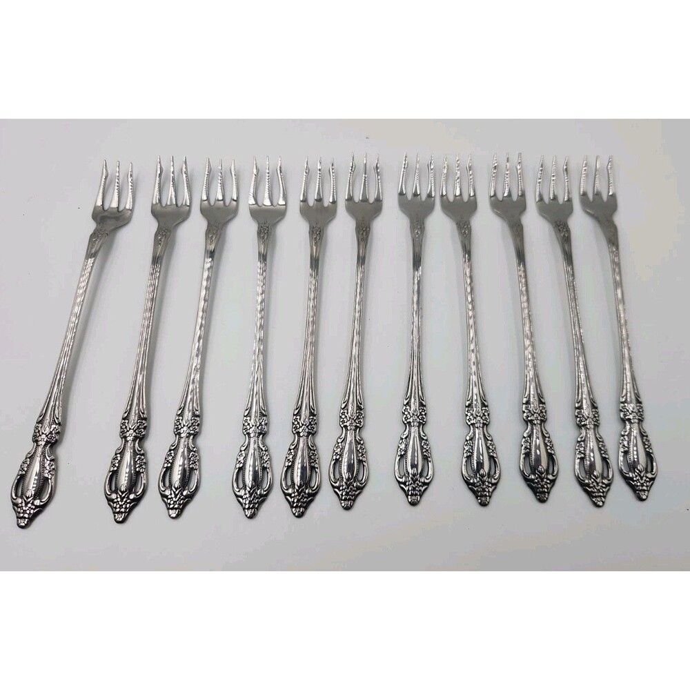 Oneida Stainless Steel Set Of 11 Cocktail Shrimp Forks Raphael Pattern